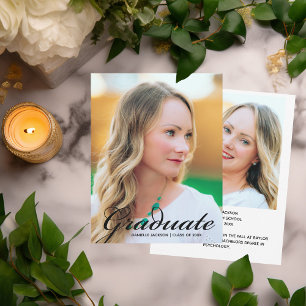 Modern Graduate Photo Simple Black Script Overlay Announcement