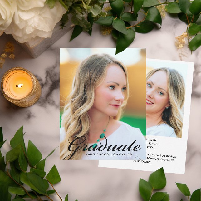 Modern Graduate Photo Simple Black Script Overlay Announcement (Creator Uploaded)