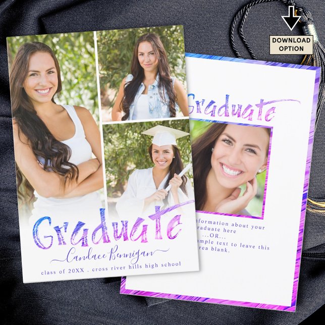 Modern Graduate Purple Pink Photo Collage Announcement (Creator Uploaded)