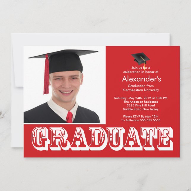 Modern Graduate Red Photo Graduation Party Invitation (Front)