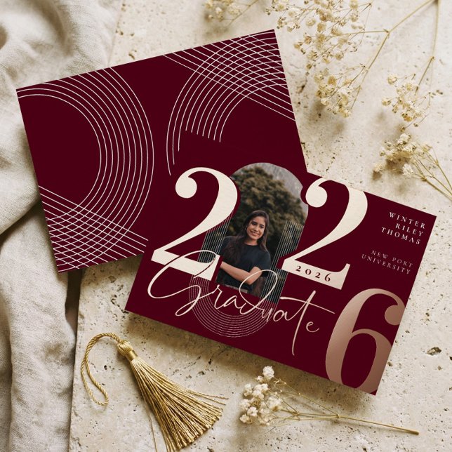 Modern Graduate Script 2025 Concentric Arch Photo (Modern Graduate Script 2026 Concentric Arch Photo Foil Invitation)