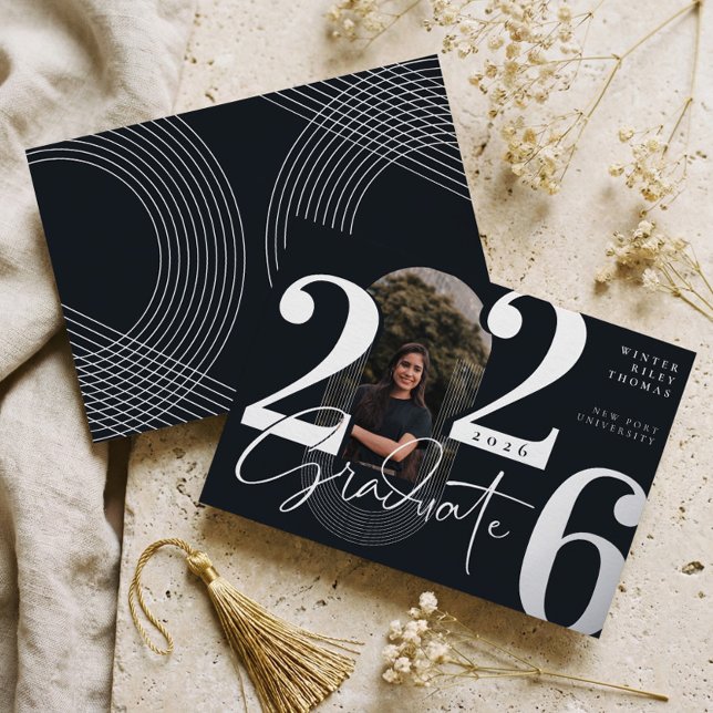 Modern Graduate Script 2025 Concentric Arch Photo (Modern Graduate Script 2026 Concentric Arch Photo Foil Invitation)