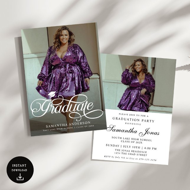 Modern Graduate Script 2 Photos Graduation Party Invitation (Creator Uploaded)