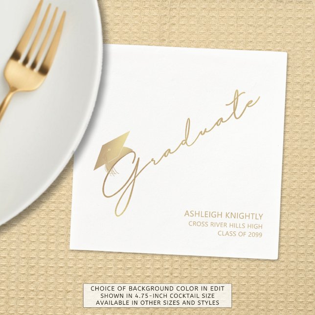 Modern Graduate Script Cap Gold White Napkin (Creator Uploaded)