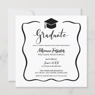 Modern Graduate Script Casual Grad Hat Invitation