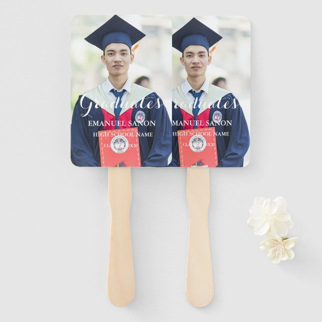 Modern Graduate  Script Classic Photo Preppy Hand Fan (Front and Back)