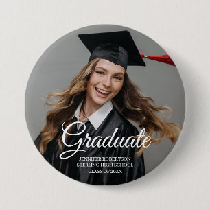 Modern Graduate Script Classic Simple Custom Photo 3 Inch Round Button