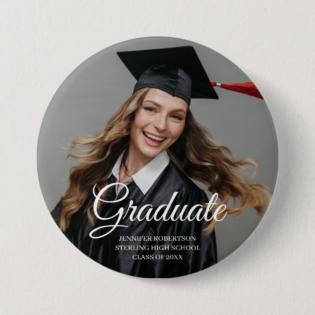 Modern Graduate Script Classic Simple Custom Photo 3 Inch Round Button (Front)