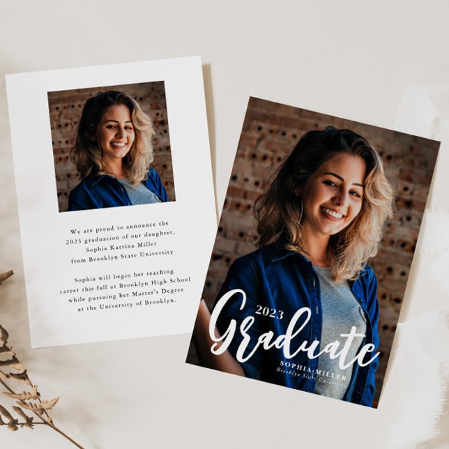Modern Graduate Script Overlay 2 Photo Graduation Announcement (Creator Uploaded)