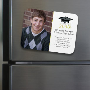 Modern Graduate Simple Black Gold Photo Simple Magnet