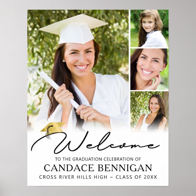Modern Graduate Simple Script Welcome 4 Photos Poster (Front)