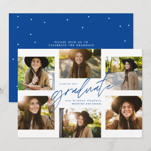 Modern graduate six photo collage blue graduation invitation