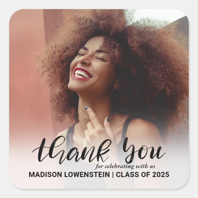 Modern Graduate Thank You Script | Photo Square Sticker (Front)