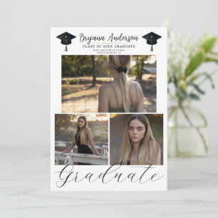 Modern Graduate Trendy 3 Picture Photo Graduation Invitation
