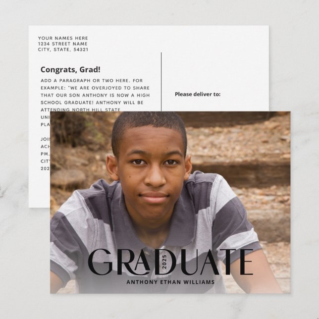 Modern Graduate Trendy Overlay 1-Photo Graduation Postcard (Front/Back)
