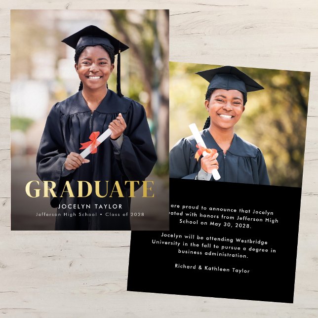 Modern Graduate Two Photo Graduation Announcement (Creator Uploaded)
