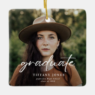 Modern Graduate White Script 4 Photos Graduation   Ceramic Ornament