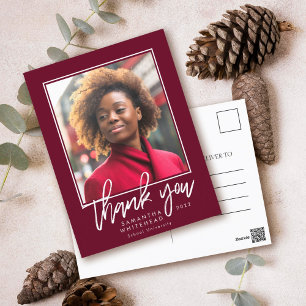 Modern Graduation 2022 Photo Burgundy Thank You Postcard