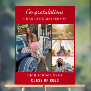 Modern Graduation 2026 Photo Collage Red Acrylic Sign