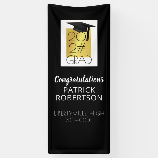 Modern Graduation 20XX GRAD Black and Gold Door Banner (Vertical)