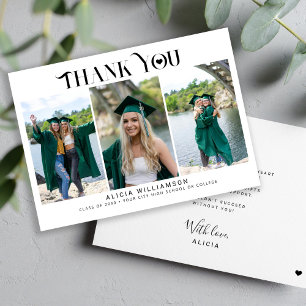 Modern graduation 3 photo collage thank you card