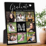 Modern Graduation 8 Photo Collage Black Graduate Plaque<br><div class="desc">Celebrate your graduate and give a special personalized gift with this custom photo collage graduation plaque. This unique photo collage graduate plaque features a monogram initial, name in script, graduation year and school name. Customize with 8 of your favourite senior portrait or college photos, and personalize with graduating year, name,...</div>