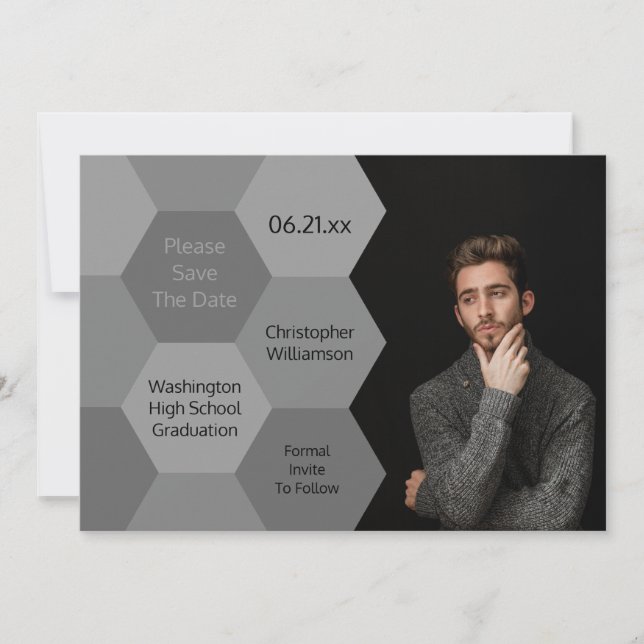 Modern Graduation Abstract Grey Save The Date Invitation (Front)