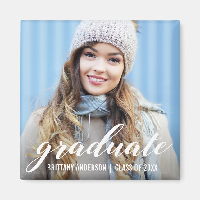 Modern Graduation Announcement | Graduate Photo Sq Magnet (Front)