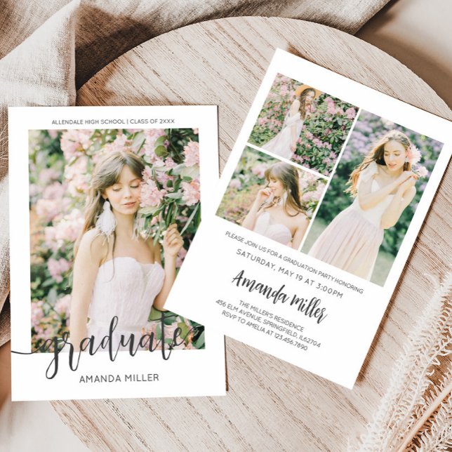 Modern Graduation Announcement Invitation (Modern Graduation Photo Announcement Invitation Card with Front and Back)