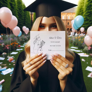 Modern Graduation Black & white line art graduate  Enclosure Card