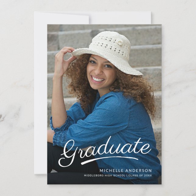Modern Graduation Brush Script Photo Party Invite (Front)