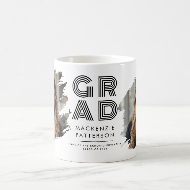 Modern Graduation Brushed 2 Photo Grad Custom Coffee Mug (Center)