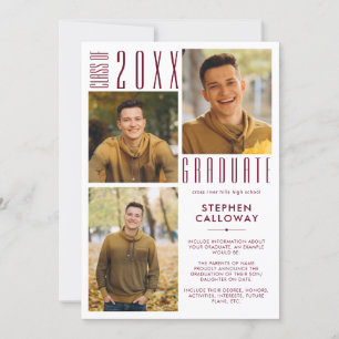 Modern Graduation Burgundy 3 Photos Minimalist Announcement