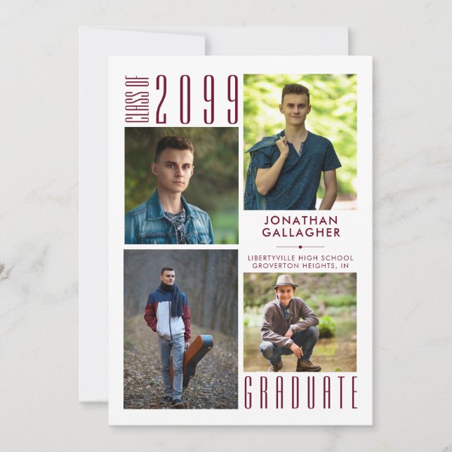 Modern Graduation Burgundy Maroon 5 Photo  Announcement (Front)