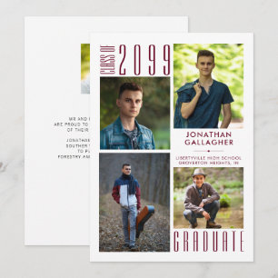 Modern Graduation Burgundy Maroon 5 Photo  Announcement