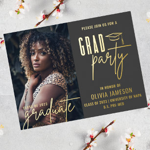 Modern Graduation Calligraphy Script Photo Party Foil Invitation Postcard