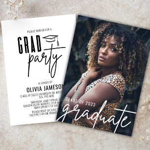 Modern Graduation Calligraphy Script   Photo Party Invitation