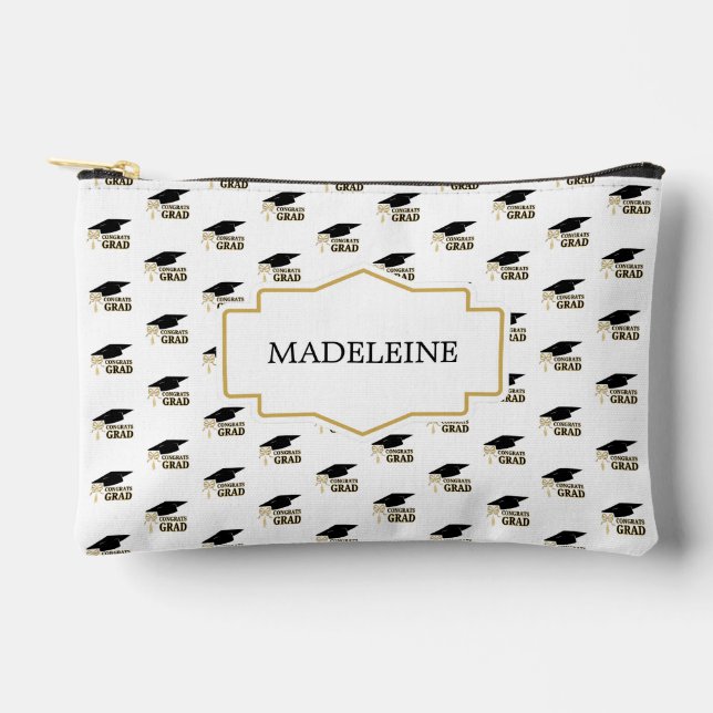 Modern Graduation Cap  and Tassel Gold Accessory Pouch (Front)