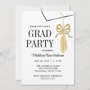 Modern Graduation Cap  and Tassel Photo Gold Invitation