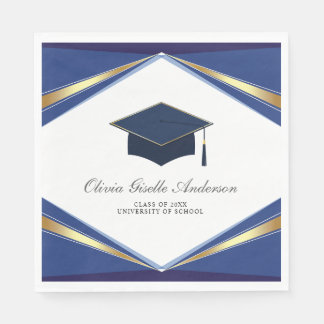 Modern Graduation Cap Blue & Gold Party Napkin