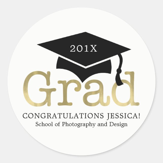 Modern Graduation Cap Classic Round Sticker (Front)