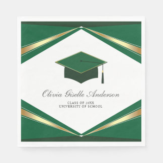 Modern Graduation Cap Green & Gold Party Napkin
