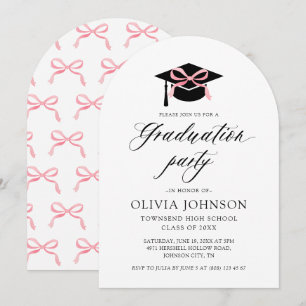 Modern Graduation Cap Pink Bow Graduation Arched Invitation