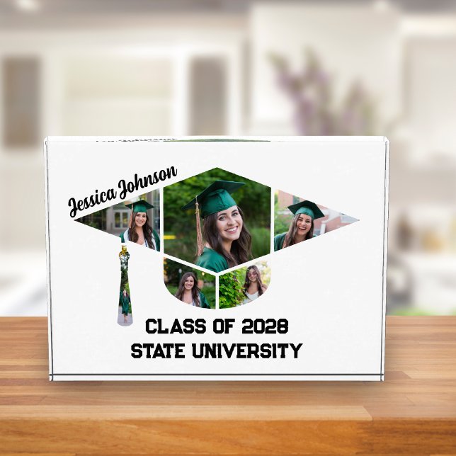 Modern Graduation Cap Shape Collage Acrylic  Photo Block (Graduation Acrylic Photo Block)