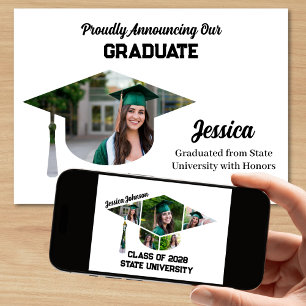 Modern Graduation Cap Shape Photo Collage Announcement