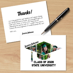 Modern Graduation Cap Shape Photo Collage Thank You Card