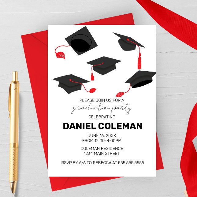 Modern Graduation Cap Toss Graduation Party Invitation (Creator Uploaded)