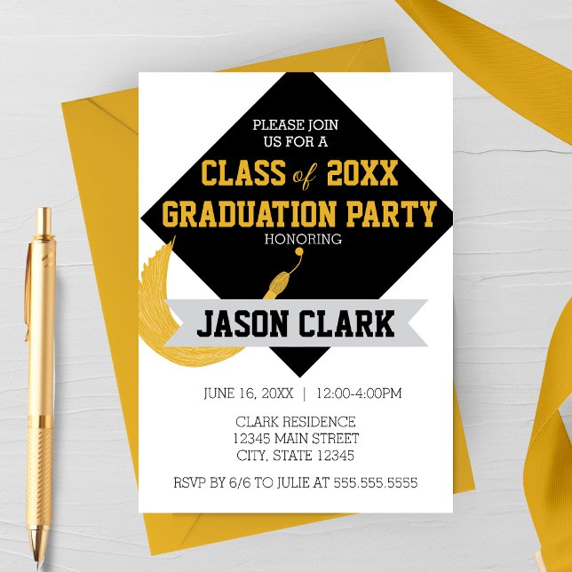Modern Graduation Cap with Tassel Graduation Party Invitation (Creator Uploaded)