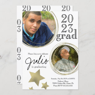 Modern Graduation Celebration  Gold Photo White Invitation
