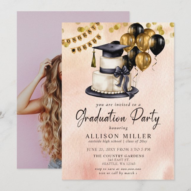 Modern Graduation Celebration Photo Graduation Invitation (Front/Back)